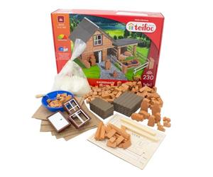 Teifoc 4920 Kit de construction en pierres - Ferme, 230 pièces, ensemble de construction créatif en matériaux naturels, kit de construction DIY, jouet de construction avec étable et animaux pour
