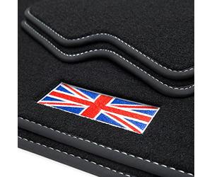 teileplus24 Tapis de Sol pour Mini II 2 R56 2006-2014 | Logo Sur mesure 4 pièces Fixation Antidérapant Velours Bordure gansée Coutures décoratives