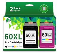 TEINO Cartouche d'encre remanufacturée pour imprimante HP 60 XL 60XL PhotoSmart C4780 C4795 C4680 C4650 D110 D110a DeskJet F4480 F4280 F4580 D2530 D2545 Envy 100 (noir, tricolore, 22) - Paquet :