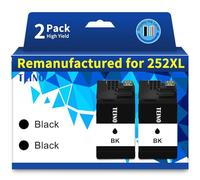 TEINO Lot de 2 cartouches d'encre remanufacturées de rechange pour imprimante Epson 252 252XL pour imprimante Workforce WF-7710 WF-3640 WF-7720 WF-3620 WF-7620 (noir)