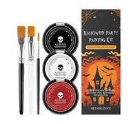 Teint Fantôme Blanc - Ensemble Complet Blanc Noir Rouge Avec Pinceaux,Couleurs Vives, Kit de Maquillage pour Halloween, Spectacle et Fête, Femmes et Hommes