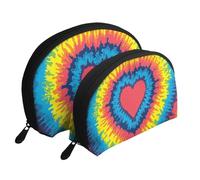 Teinture Cravate Arc-en-Ciel Coeur Amour, Trousse de Maquillage Coquille Femme Petit Porte-Monnaie Trousse de Toilette Trousse à cosmétiques 2 pièces