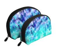 Teinture Cravate Bleu Sarcelle Aquarelle, Trousse de Maquillage Coquille Femme Petit Porte-Monnaie Trousse de Toilette Trousse à cosmétiques 2 pièces