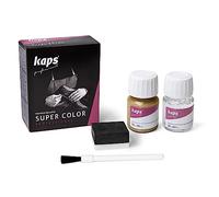 Teinture cuir chaussures avec apprêt, Vieil or - Kaps Super Color | Dégraisse d'abord, couvre rayures et éraflures sur bottes, sacs, similicuir et textile, pinceau et éponge, 2 x 25 ml