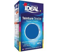 IDEAL - Teinture Tissus Liquide Mini 06 Bleu Roi - 40 ml + 1 Dose de Fixateur 50 g - Teinture Textile Longue Tenue - Coton, Lin, Soie, Viscose - Efficace dès 40°C - Fabrication Française