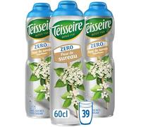 Teisseire Zéro Sucre, Sirop de Fleur de Sureau pour Boisson Rafraîchissante, Cocktails, Bidon 3x60cl