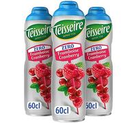 Teisseire Zéro Sucre, Sirop de Framboise Cranberry pour Boisson Rafraîchissante, Cocktails, Bidon 3x60cl