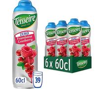 Teisseire Zéro Sucre, Sirop de Framboise Cranberry pour Boisson Rafraîchissante, Cocktails, Bidon 6x60cl
