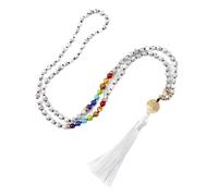 Tejesa Collier long avec pierres d'agates violettes naturelles pour femmes et filles 7 chakras Reiki 108 perles Japamala Mala nouées, L, Métal, Agate