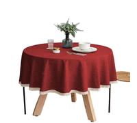 Tejesa Nappe ronde en faux lin de couleur unie avec bordure en dentelle - Imperméable - Anti-déversement - Résistante aux taches - Résistante à l'huile - Pour banquets, fêtes - Bordeaux - 240 cm