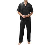 TeJoyce Ensembles de Pyjama Homme en Satin, 2 Pièces Vêtements de Maison en Soie, Chemise Manches Courtes à Boutons et Pantalon à Poches, Doux et Élégant pour Homme (Gris, XXL)