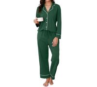 TeJoyce Pyjama Femme Hiver Coton, Ensemble De Pyjamas Femme Coton Vêtements Nuit Manches Longues Col V, 2 Pièces Hiver Tenue de Nuit pour Automne Noël, Doux et Cocooning pour la Maison S-XXL