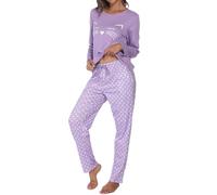 TeJoyce Pyjama Femme Hiver Coton, Ensembles de Pyjama Femmes Manches Longues Motif Chat et Pantalon à Pois avec Poches, Vêtements de Nuit Femme, Tenue de Maison Douce et Confortable S-XXL