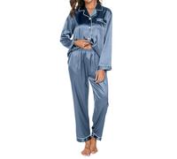 TeJoyce Pyjama Femme Satin, Ensembles de Pyjama en Satin de Soie Manches Longues et Pantalon Assorti Vêtements de Nuit Femme