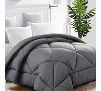 TEKAMON Couette Alternative en Duvet matelassé Doux avec languettes d'angle, Lavable en Machine, Collection hôtel réversible, Chaude pour l'hiver, Gris Anthracite, 229 x 259 cm