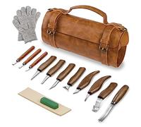 TEKCHIC Kit d'outils de sculpture de luxe pour débutants, couteau de sculpture, pour le travail du bois, avec grand étui en cuir