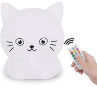 Tekemai Veilleuse pour enfants, lampe de chevet en silicone portable, lumière multicolore avec télécommande, soin des yeux, luminosité et couleur réglables, cadeau de Noël - Chat