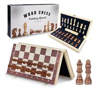 Tekenewbse Echiquier, 29 × 29 cm Jeu D'Échecs en Pliable Echiquier Bois Main Massif, Deluxe Echecs Magnétique, Portable Chess Board Echequier pour Enfants Adultes Fête Voyage