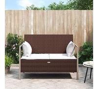 TEKGHUT Banc de jardin 2 places avec coussins, banc en rotin synthétique et cadre en acier, avec compartiment de rangement, dossier et accoudoirs, marron, jusqu'à 110 kg par siège