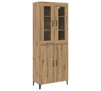 TEKGHUT Lot de 2 tables hautes en chêne Artisan 69,5 x 34 x 180 cm | Accents en fer, poignées en D, étagères, grandes armoires, salon, salle à manger, esthétique minimaliste
