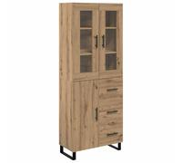 TEKGHUT Lot de 2 tables hautes en chêne Artisan 69,5 x 34 x 180 cm | Avec éléments en verre, poignées de barre, pieds en fer, pour salon et salle à manger, minimaliste