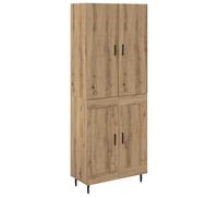 TEKGHUT Lot de 2 tables hautes en chêne Artisan 69,5 x 34 x 180 cm | Buffet, forme rectangulaire, pièces en verre, poignées en barre de fer, pieds étroits, étagères, porte à charnières