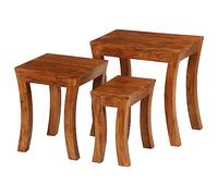 TEKGHUT Lot de 3 tables basses en bois d'acacia massif Marron 50 x 35 x 50 | Aspect rustique, finition couleur miel, empilable, prêt à l'emploi, polyvalent, grain de bois unique