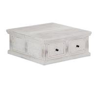TEKGHUT Table basse blanche 70 x 70 x 30 cm en bois massif de mangue, avec | Bois de manguier massif, fait à la main, 2 tiroirs, espace de rangement pour magazines, grain individuel