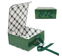 Tekhoho Boîte Cadeau Vert 22x22x10cm, Boîte Cadeau Haut de Gamme avec Couvercle Magnétique et Ruban pour Emballage Cadeau de Vacances, Mariage, Anniversaire, Doublure à Carreaux