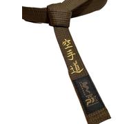 TEKKA BUDO Ceinture de karaté marron - Brodée - Karate Do - 260 cm - Caractères brodés dorés - Sangle marron Kanji japonais - Ceinture marron