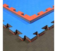 TEKKA BUDO Lot de 8 tapis d'arts martiaux rouge-bleu - 100 x 100 x 2 cm - Bords dentés - Tapis réversible, tapis d'entraînement - judo, karaté, ju-jutsu, taekwondo