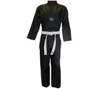 TEKKA BUDO Taekwondo Dobok Basic avec revers en V Noir - Ensemble (veste à enfiler, pantalon, ceinture blanche)