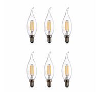 TEKLED® Lot de 6 ampoules LED vintage à filament C35 | Pointe flamme E14 Petit culot à vis Edison | Ampoule à économie d'énergie 4 W équivalente à 40 W | Transparente non variable 2700 K 470 lm |