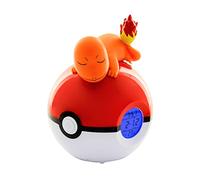 TEKNOFUN - Réveil Lumineux Pokémon - Salamèche Qui Dors sur Une Pokéball - Multifonction - Donne l'Heure et Décore - Orange, Rouge et Blanc - pour Enfants, Collectionneurs