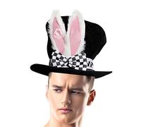 Teksome Chapeau Chapelier Fou, Costume Chapelier Fou Velours, Lapin Blanc, Chapeau d'oreille Lapin Pâques pour Adultes, Chapeau en Peluche Mad Hatter Rabbit Topper pour la fête
