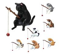 Teksome Chat pêcheur | Sculpture Chat pêche Assis | Statues Chat pêche Décoration d'intérieur | Figurine pêche Chat pour décor d'aquarium