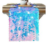 Teksome Chemin de Table de fête sirène | Chemin de Table à Sequins écailles de sirène,Chemin de Table de décoration de fête à thème pour Longue Table pour fête prénatale, Anniversaire, réunion de