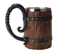 Teksome Chope à bière 550 ML, Tasse à Whisky en Acier Inoxydable, Tasse Viking médiévale, chope à bière en Forme tonneau en Bois pour Bar, Restaurant, décoration d'intérieur