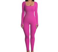 Teksome Combinaison d'entraînement à manches longues, col carré, manches longues, legging moulant extensible - Combinaison intégrale pour femme, body à manches longues, vif, M
