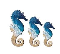 Teksome Décoration murale hippocampe en bois, art mural hippocampe,Sculptures murales d'hippocampe 3 pièces - Décoration sur le thème de la plage, décoration de ferme pour salle de bain, chambre à