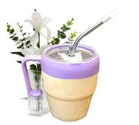 Teksome Gobelet en verre avec paille et couvercle - Tasse à boissons chaudes et glacées avec poignée pour l'extérieur, camping, pique-nique, restaurant, mariage, voyage