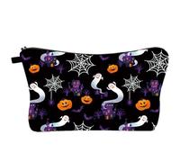Teksome Pochette cosmétique Halloween, trousse de voyage de maquillage | Pochette de toilette imprimée Halloween | Pochette cosmétique de château de citrouille fantôme de toile d'araignée de mode avec