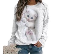 Teksome Sweat-shirt à manches longues pour chat | Joli sweat-shirt décontracté avec chat 3D confortable - Sweats à col rond doux pour la peau pour les voyages, le shopping, la maison et le trava ,
