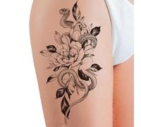 Teksome Tatouage temporaire de fleur, tatouage temporaire de rose,Autocollants réalistes de faux tatouage de fleur de rose | Fournitures de fête de tatouage foncé, longue durée pour femmes filles