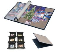 Tektalk Planche à Puzzle Pliable avec 6 Plateaux de Tri, Tapis Portable avec Couverture Anti-poussière - pour 1500/2000 Pièces (jusqu'à 1000 Pièces, Planche Grise avec 6)