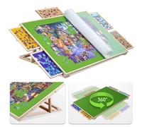 Tektalk Planche de puzzle 2 en 1 inclinable et rotative avec 5 tiroirs colorés, table de puzzle portable pour adultes, plateau de puzzle pivotant en bois avec Lazy Susan et couvercle, jusqu'à 1500