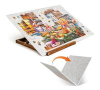 Tektalk Planche de Puzzle Pliable avec 3 Angles réglables, Plateau léger et Portable avec chevalet en Bois, Table de Puzzle Pliable en Feutre, jusqu'à 1000 pièces, Gris Clair