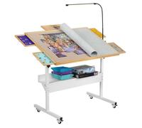 Tektalk Table de Puzzle avec lumière LED, Plateau en Bois avec Couvercle, fermé avec 4 roulettes, jusqu'à 1500 pièces