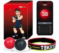 TEKXYZ® Balle de réflexe avec app de comptage et communauté en Ligne, 2 Niveaux, Balle de Boxe avec Bandeau, pour entraîner réaction, agilité, Vitesse de Frappe et Coordination œil-Main