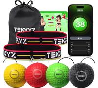 Tekxyz Pack Familial balles de Boxe avec Bandeaux pour entraînement des réflexes | 2 Bandeaux réglables + 2 balles débutant + 1 Balle vétéran + 1 Balle pour Boxeur et Plus